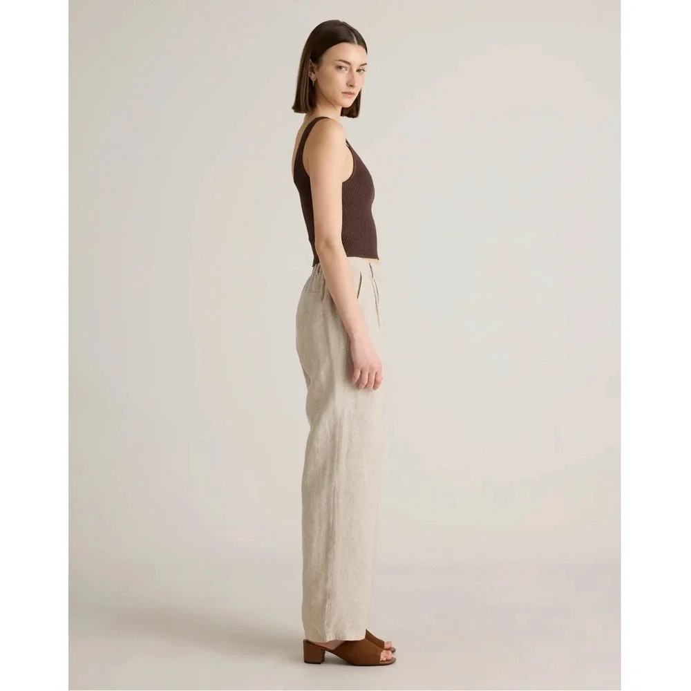 Quince 100% European Linen Pleated Trouser Wide‎ Leg Pants Beige NWT Womens 14